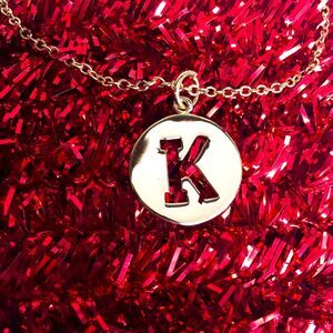 NWOT Necklace Gold Slide adjustable Chain Round Pendant with cut out letter K